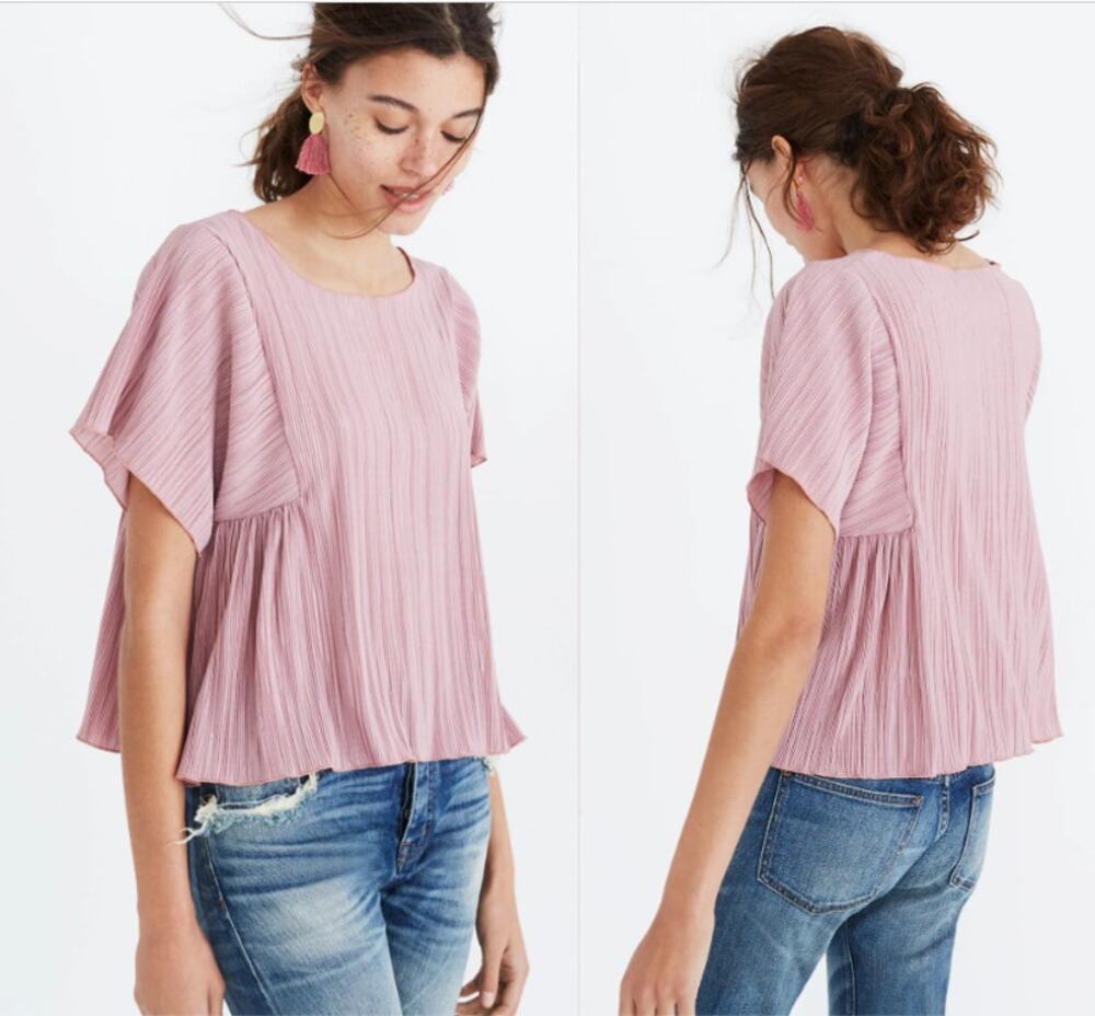 Madewell Texture & Thread Micropleat Top Vintage Mauve Short Sleeve Extra Small
